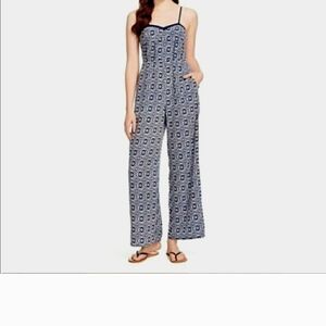 Xhilaration Navy Blue Geometric Print Jumpsuit with Spaghetti Straps
